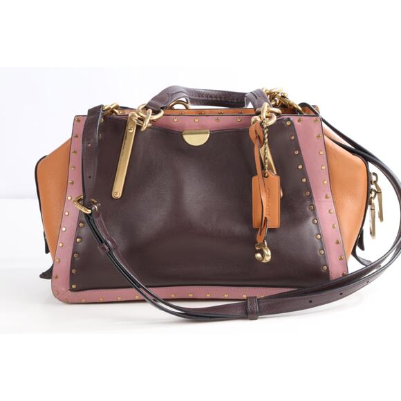 Coach Dreamer Satchel 35605 Oxblood Colorblock Rivet Leather Shoulder Bag Purse - Picture 2 of 16